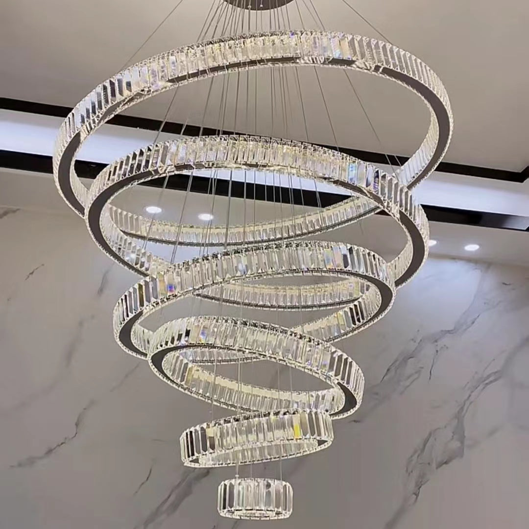 Modern Front Entryway Chandelier 5/6/7 Rings Crystal Gold/ Chrome Finish Ceiling Lamp