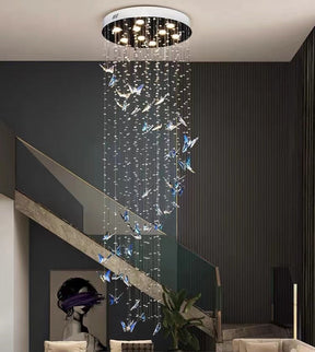 Northern European Style K9 Crystal Floating Butterfly Chandelier For Foyer Staircase/ Entrance Dining Hall Spiral Ceiling Light