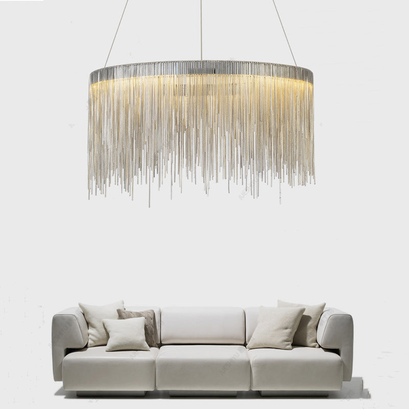 Tammy Aluminum Chain Tassel Round Chandelier for Living Room