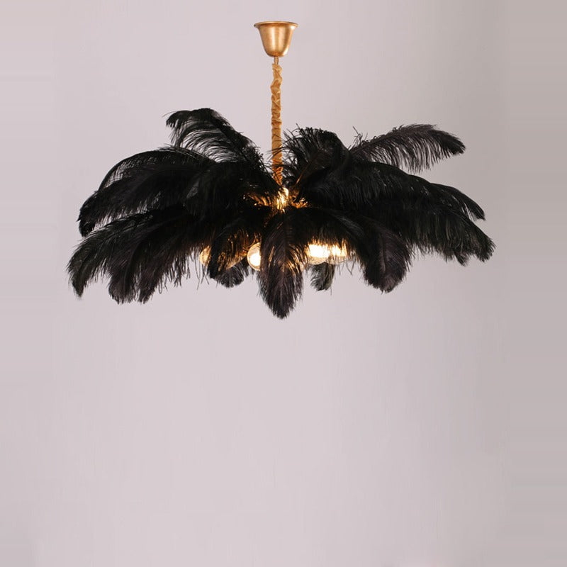 Elva Brass Palm Tree Feather Chandelier