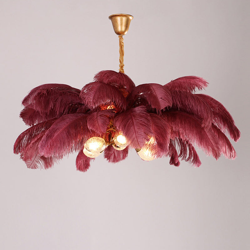 Elva Brass Palm Tree Feather Chandelier