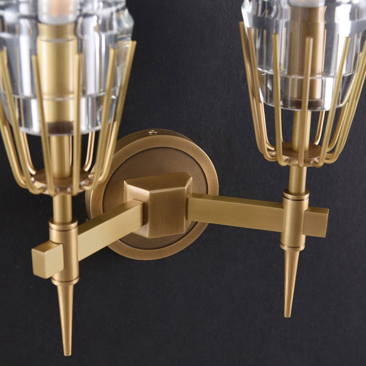 David Double Red Wine Glass Wall Sconce, Brass