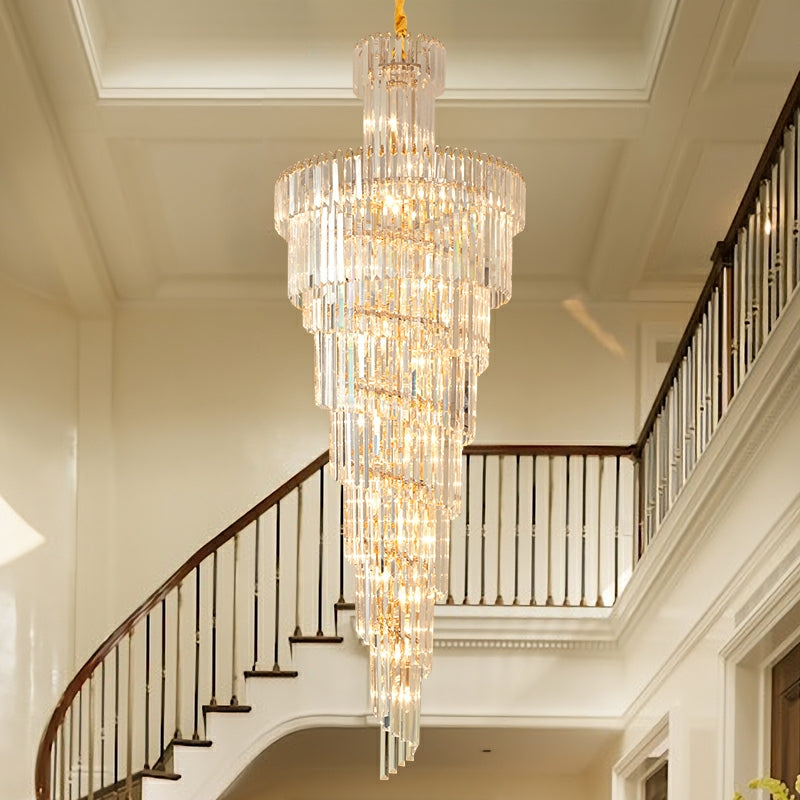 Merlin Lamps D39.4"*H236.2"/ 58 Lights Luxury Extra Large Foyer Spiral Staircase Chandelier Long Crystal Ceiling Light Fixture For Living Room Hall Entrance