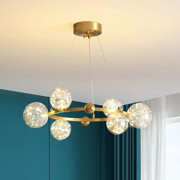 Clear Glass Globes Chandeliers For High Ceilings Ring Wheel For Dining Room Or Bedroom