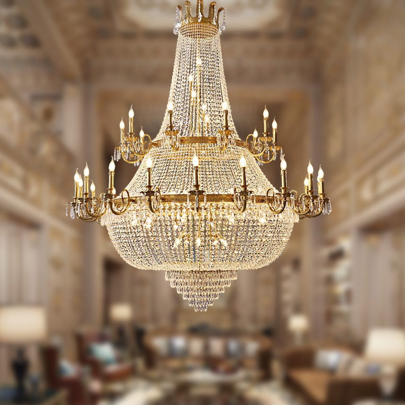 Oversized Luxury Double-layers Golden French Style CanMLe Crystal Chandelier  for Living/Dinning Room/Foyer/Hallway/Staircase
