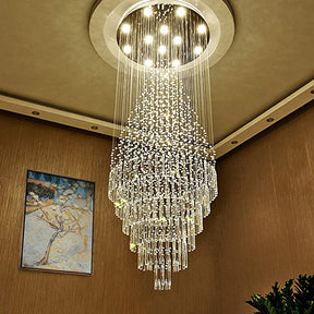 Extra Large Customization Foyer Crystal Chandelier Raindrop Crystal Flush Mount Ceiling Light Fixture For Hotel Entryway/ Staircase