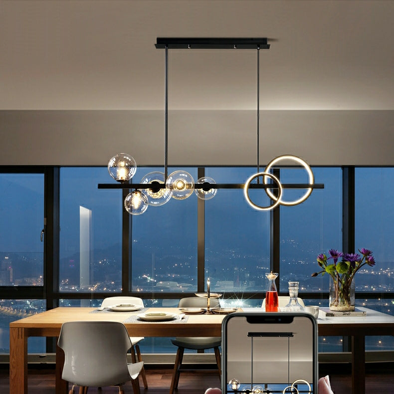 Modern Kitchen Island Glass Globe Ceiling Lighting Fixture Black Pendant Chandelier For Long Dining Table
