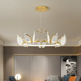 Modern Living Room LED Chandelier Two Rings Butterfly Entryway Ceiling Pendant Lighting Fixture In Gold/ Black Finish