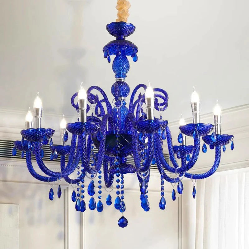 Nordic Klein Blue CanMLe Crystal Chandelier for Living Room/Bedroom