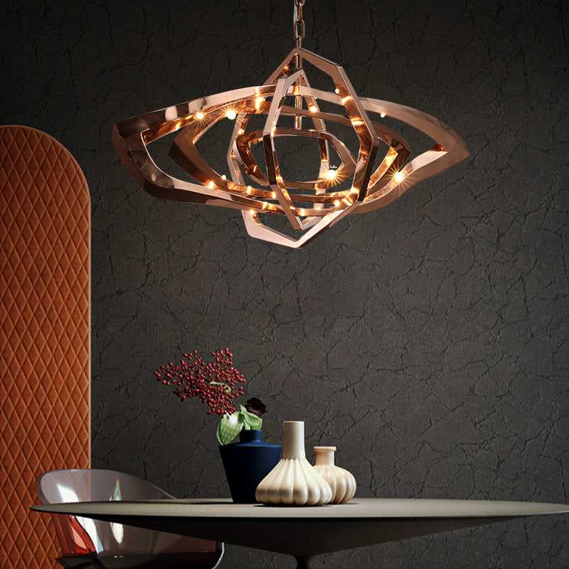 Post-modern Shaped Stainless Steel Chandelier in Rose Gold Finish for Living/Dining Room
