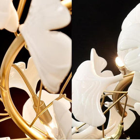 Porcelain Linear Gold Ginkgo Chandelier