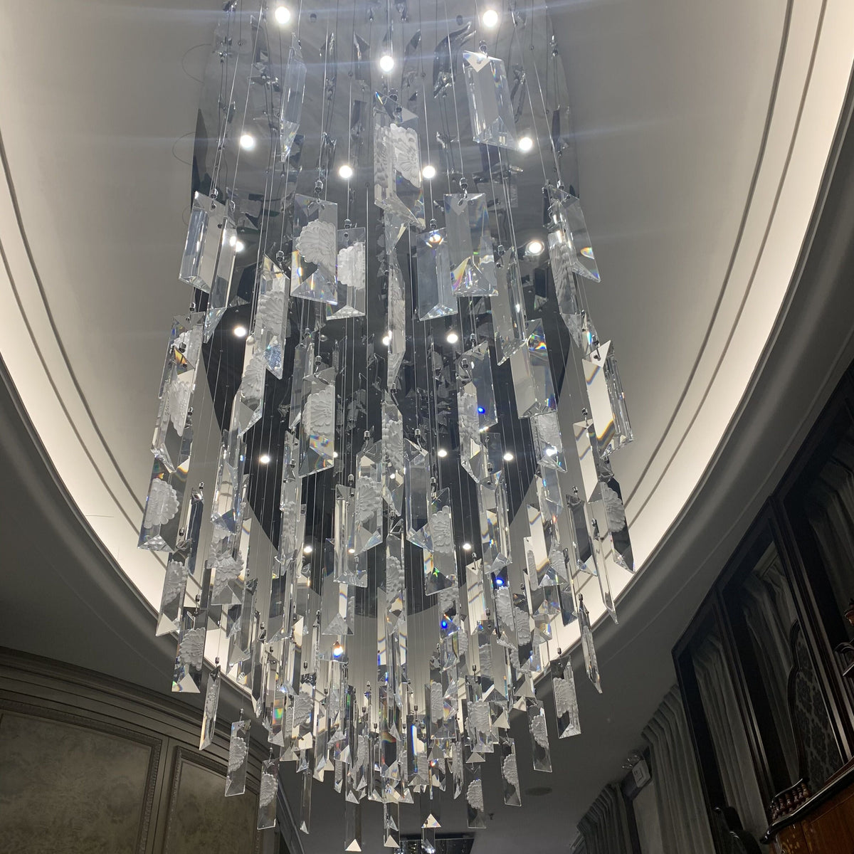 Oversized Modern Silver Ice Chips Crystal Ceiling Chandelier Flush Mount for Foyer/Hallway Light Fixture