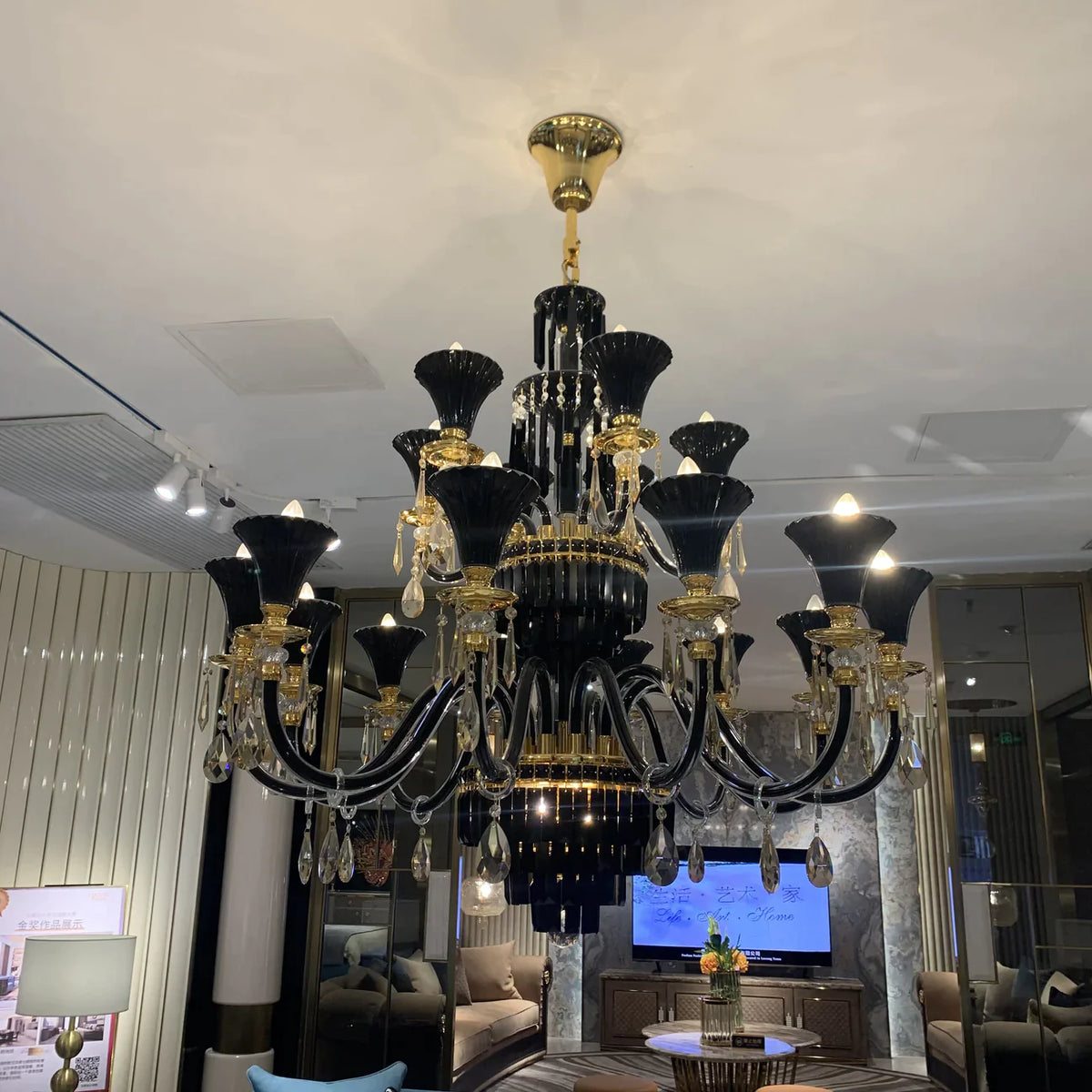 American Traditional CanMLe Branch Crystal Chandelier Black And Gold Luxury Living Room/Dining Room Light Fixture