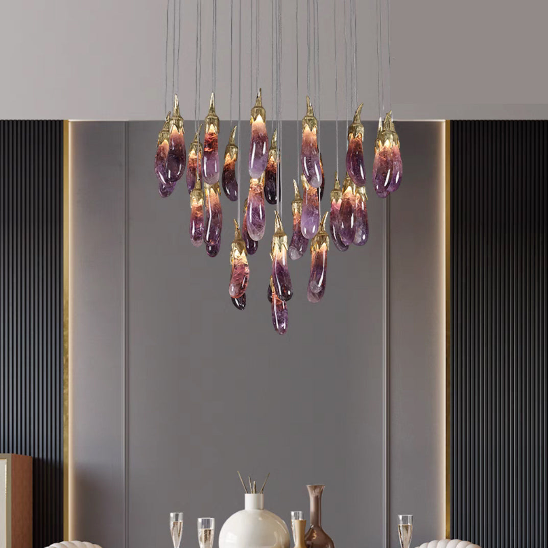 Fashionable and Beautiful Eggplant-shaped Chandelier, the New Purple Style Lights Up Your Home
