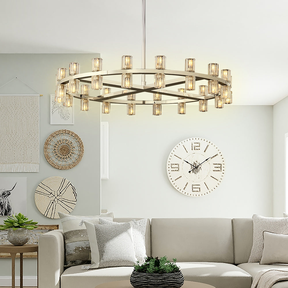 Anchon Crystal Cup Round Chandelier 36", K9 Crystal Chandeliers for Living Room