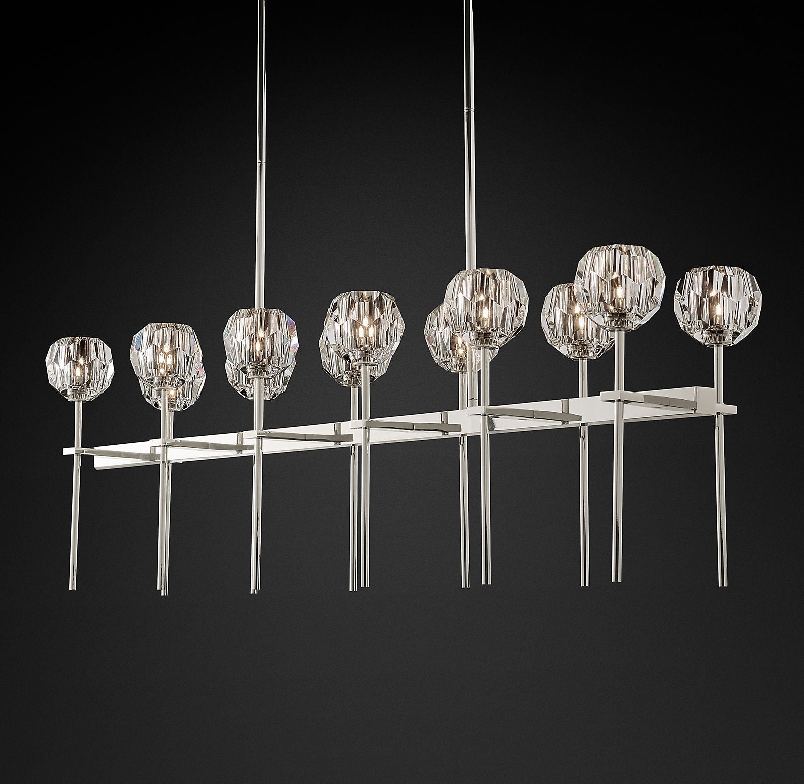 Bille De Crystal Ball Double Linear Chandelier 60"
