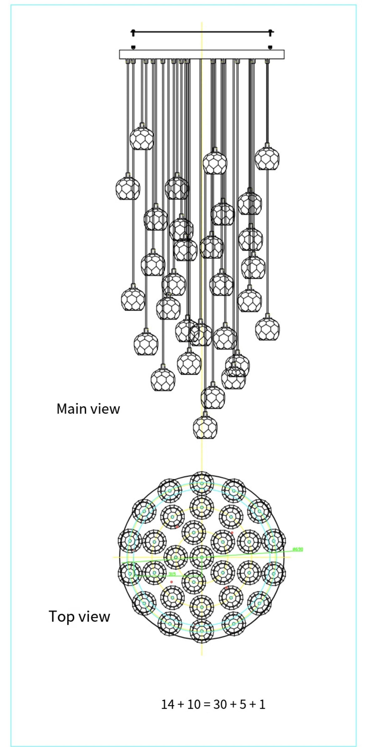 Bille De Crystal Round Cluster Chandelier 40" Clear GLASS