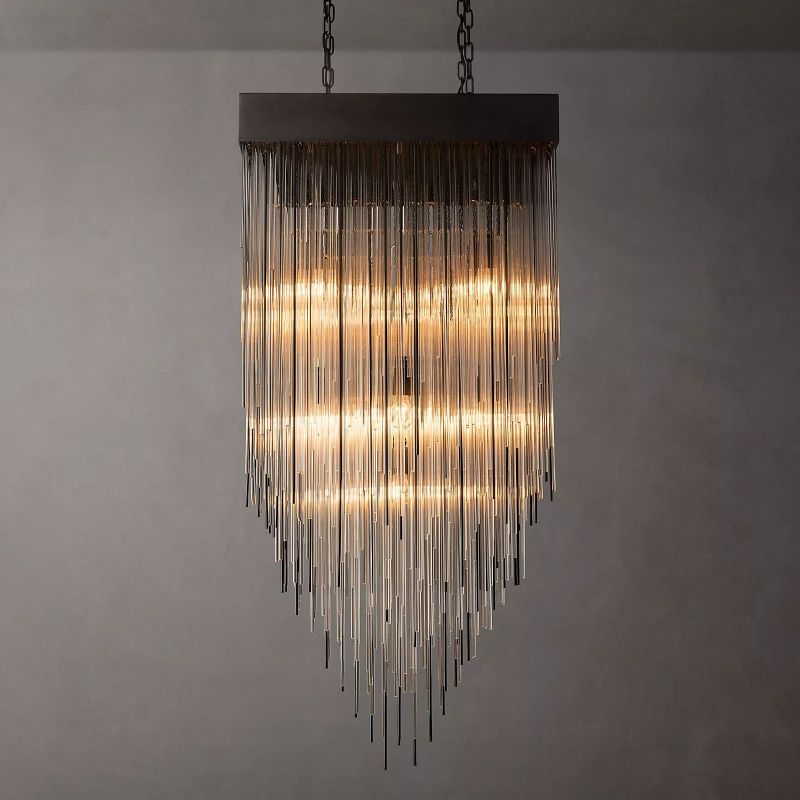 Cascade Glass Rectangular Chandelier 30"