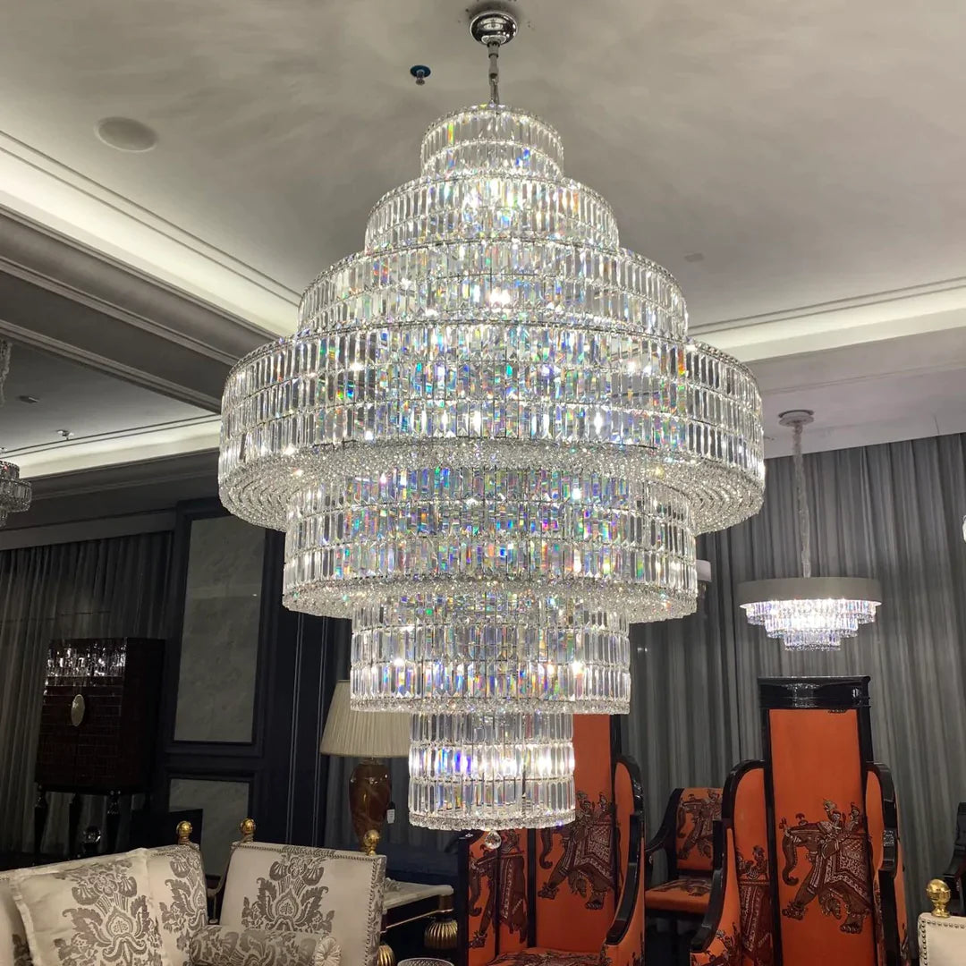 Chandelier Multi Tiered Round Big Bright Flash Light Fixture for Livin