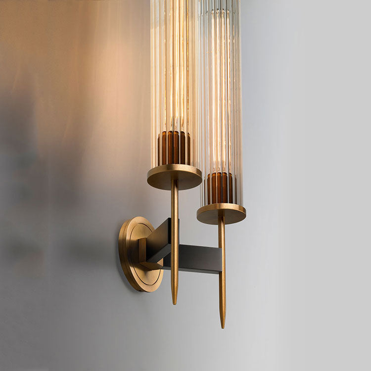 Chevelle Double Sconce, Modern Solid Brass Glass Wall Lamp