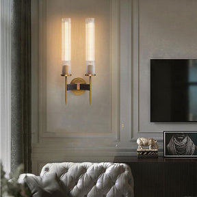 Chevelle Double Sconce, Modern Solid Brass Glass Wall Lamp