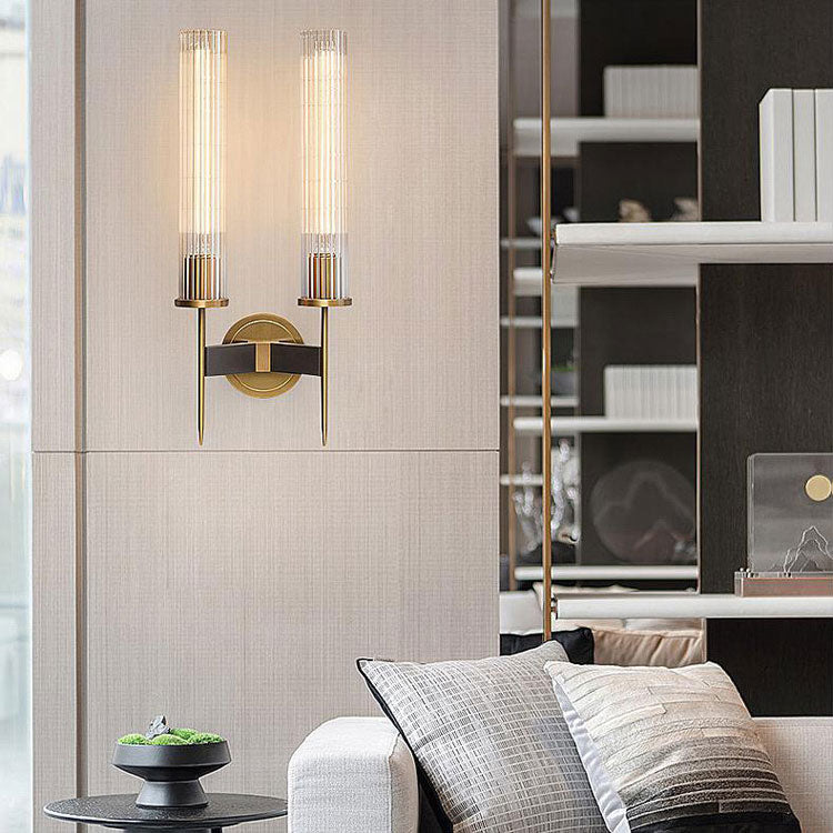 Chevelle Double Sconce, Modern Solid Brass Glass Wall Lamp