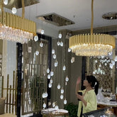 Classic Modern Round/Rectangle Crystal Chandelier in Gold Finish for Living/Dining Room