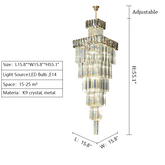 Decorative Large Vertical Crystal Staircase Chandelier Foyer Ceiling Light Fixture Lamp In Gray/ Amber Brim