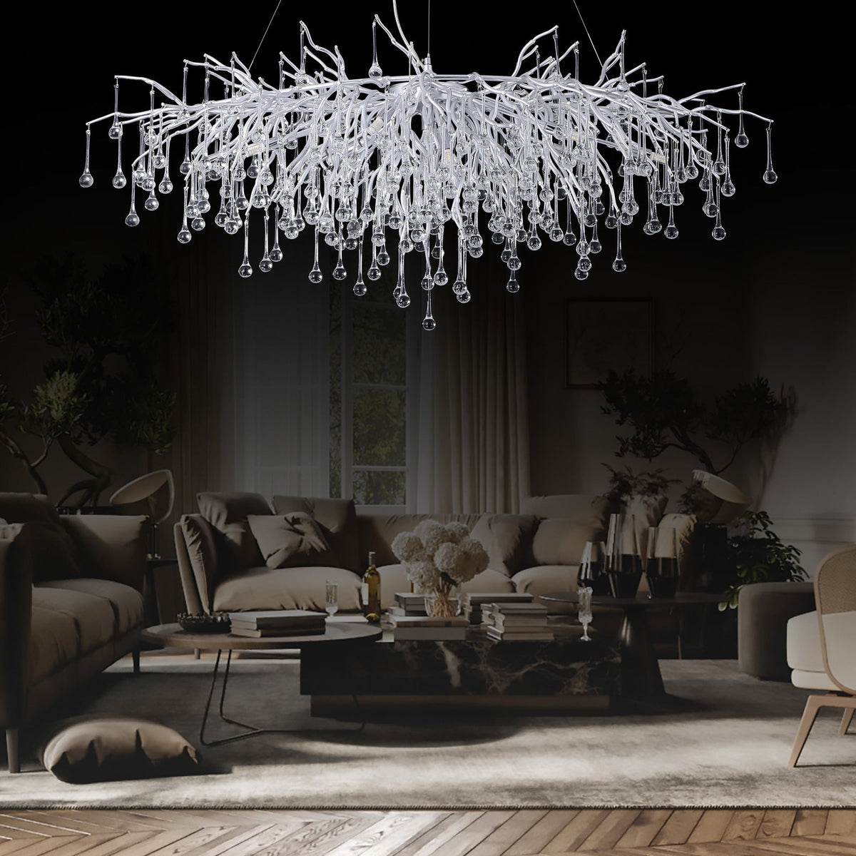 Doris Rectangle Branch Chandelier 45&quot;L Silver