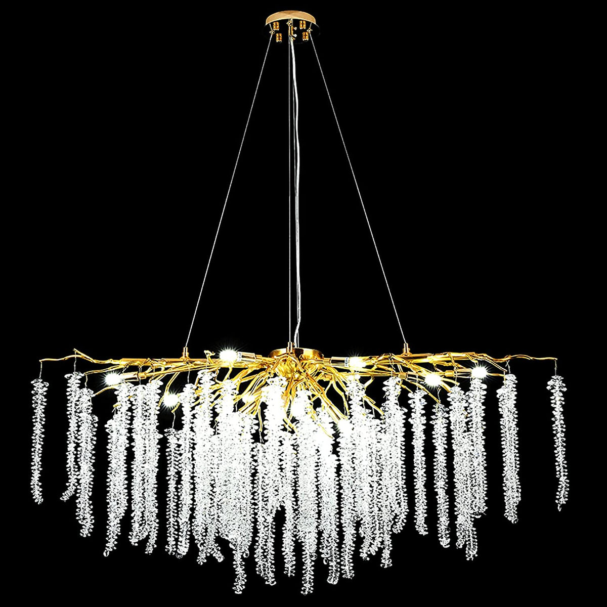 Doris White Crystal Rectangle Branch Chandelier Gold 45&quot;L