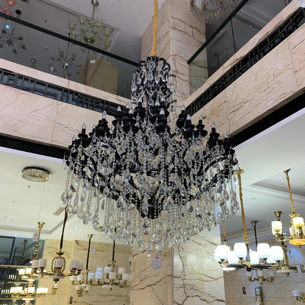 Extra Large Crystal Canmle Chandelier in Black Finish for Living Room/Foyer/Staircase/Hotel