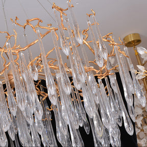 Handblown Glass Chandelier with Large Glass Teardrops