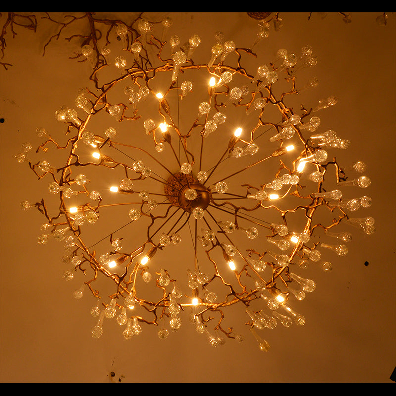 Handblown Glass Chandelier with Large Glass Teardrops