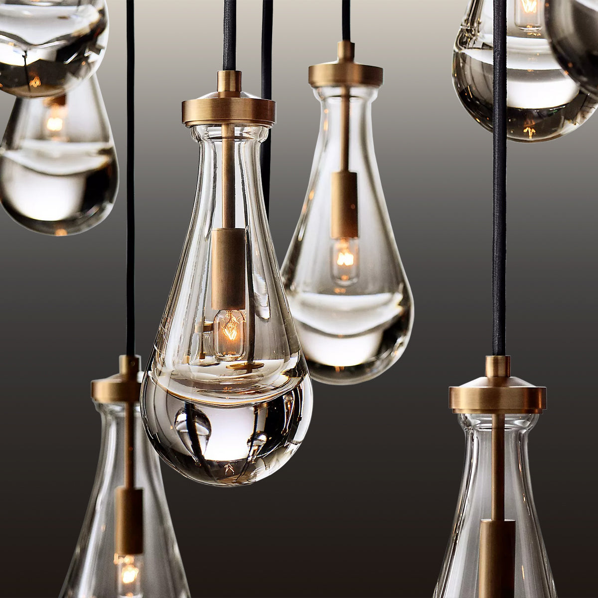 Modern Raindrop Round Brass Chandelier D36" 13-Lights