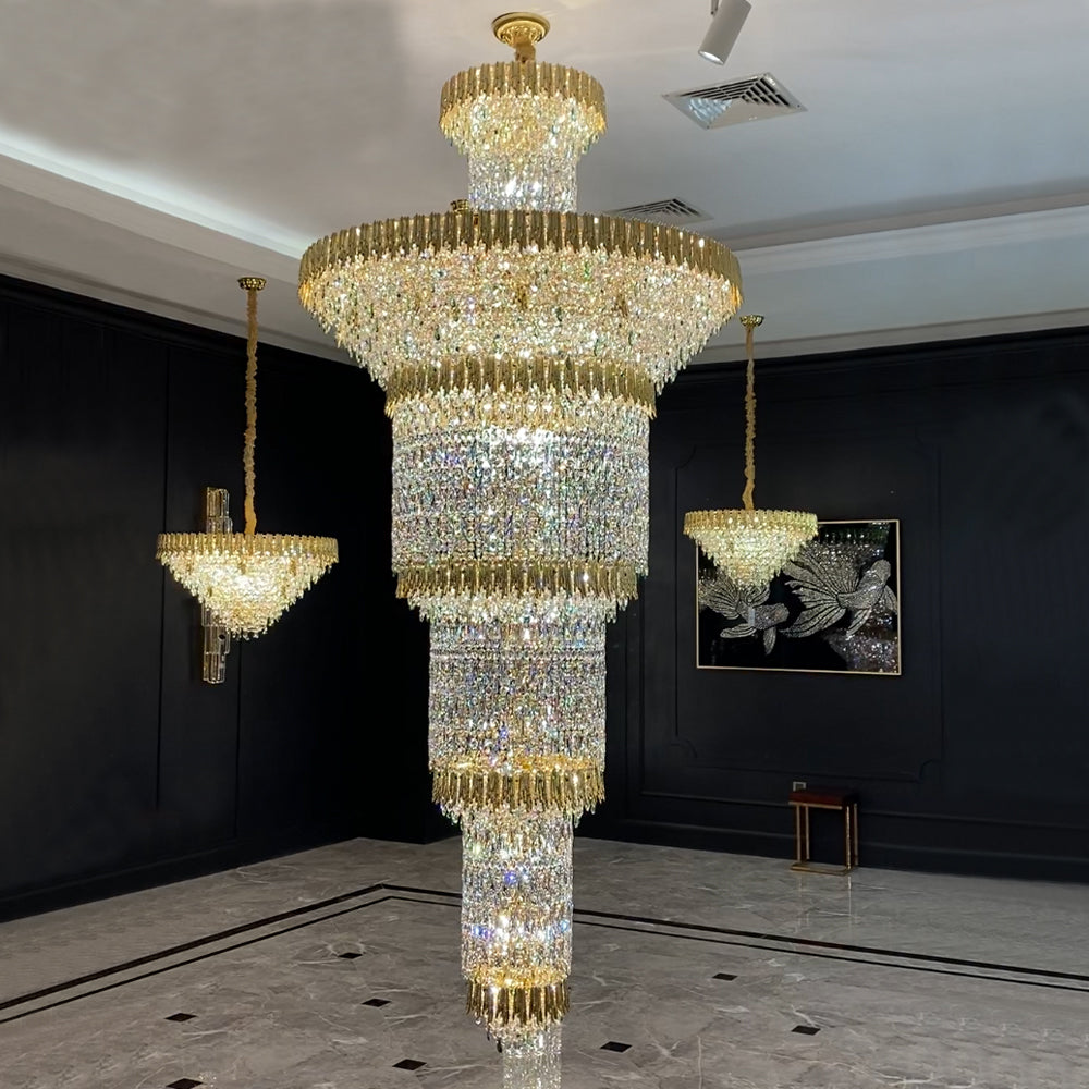 Oversized Luxury Gold Tiered Designer Crystal Chandelier For Large Hallway/Foyer/Entryway