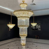 Oversized Luxury Gold Tiered Designer Crystal Chandelier For Large Hallway/Foyer/Entryway