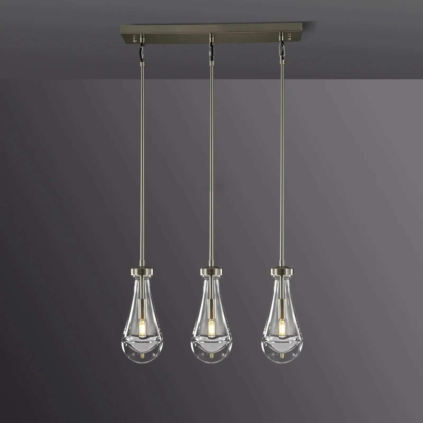 Raindrop Modern Linear Chandelier 3 Lights 22"L (Cord), Kitchen Island Chandelier