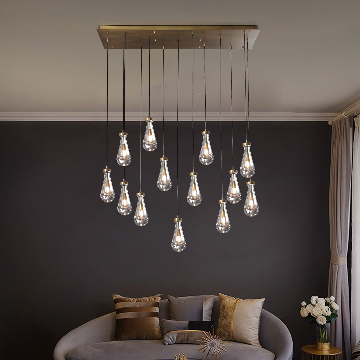 Raindrop Rectangular Chandelier W54" 13-Lights