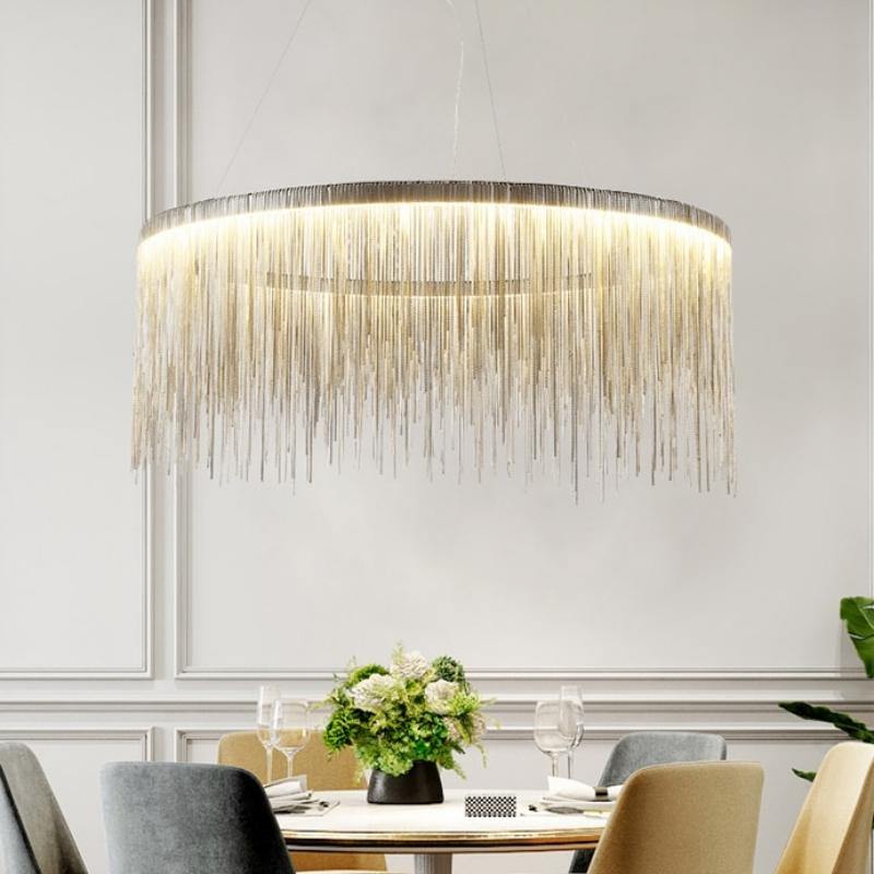 Tammy Aluminum Chain Tassel Round Chandelier for Living Room