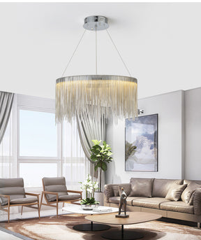 Tammy Aluminum Chain Tassel Round Chandelier for Living Room
