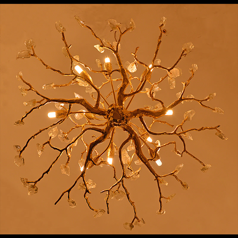 Tree-Shaped Chandelier with Rock Crystal Decorated