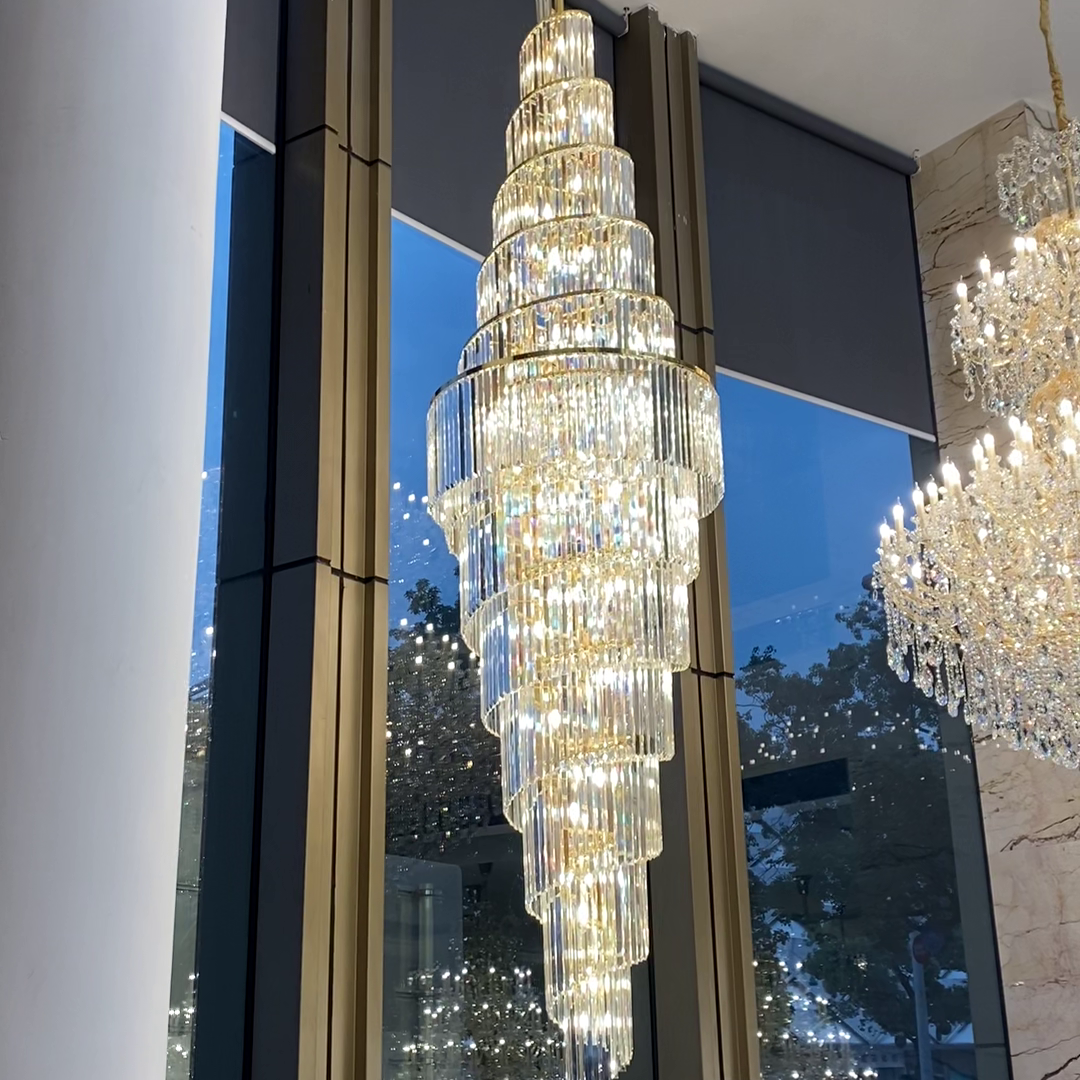 Extra Large Luxury Spiral Crystal Chandelier in Gold Finish